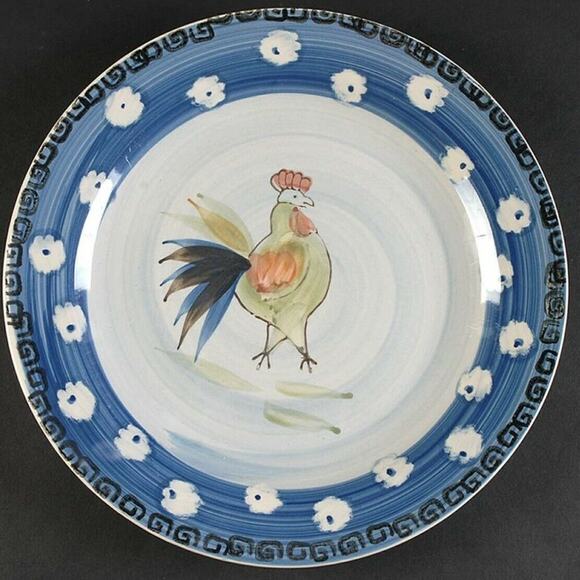 Royal Norfolk 10 3/4" Dinner Plate Rooster Center Blue & White Porcelain Ceramic - Picture 1 of 4